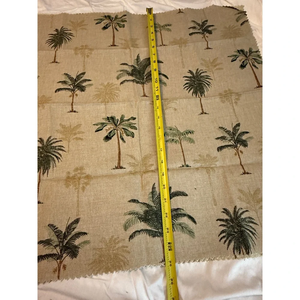 Lot of 3 Linen Fabric w/ Tropical‎ Island Palm Trees blue red 25